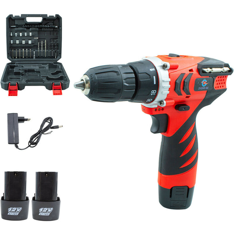 Mediawave Store - Perceuse-visseuse sans fil à double batterie 12 v avec étui et accessoires