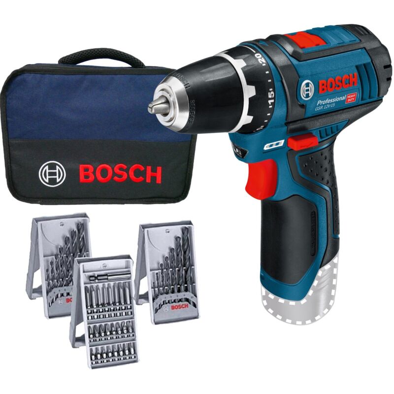 Perceuse-visseuse sans fil gsr 12V-15 Solo Bosch avec accessoires dans un sac souple