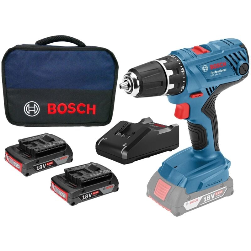 Perceuse-visseuse sans fil gsr 18V-21 Bosch 2x 2,0 Ah batterie + chargeur dans un sac souple