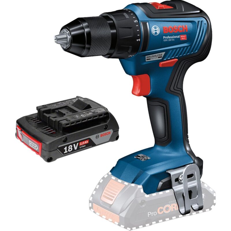 Perceuse-visseuse sans fil GSR 18V-55 Bosch / 1x batterie 2,0 Ah