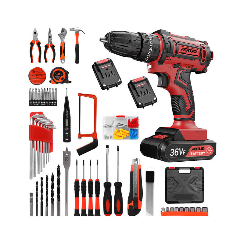 Magicfox - Perceuse Visseuse Sans Fil 36V avec 100 Accessoires, 2 Batterie , Visseuse Devisseuse San Fil Multifonctionnelle 40N.m couple Max, 2