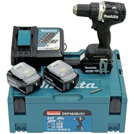 Kit perceuse / tournevis à batterie Li-Ion Makita DDF484BJX1 18V (2x batterie 5.0Ah) dans Mbox - carbone sans balais