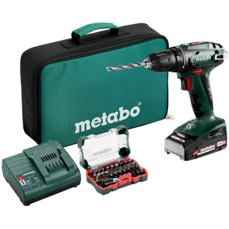Outillage - Perceuse-visseuse à percussion sans fil 18 v, avec accessoires, 1 batterie Li-lon 2,0 Ah, chargeur 602207580 - Metabo