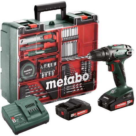 Perceuse visseuse METABO BS 18 Set + 2 batteries 18V 2.0Ah, chargeur + Coffret Atelier mobile - 602207880