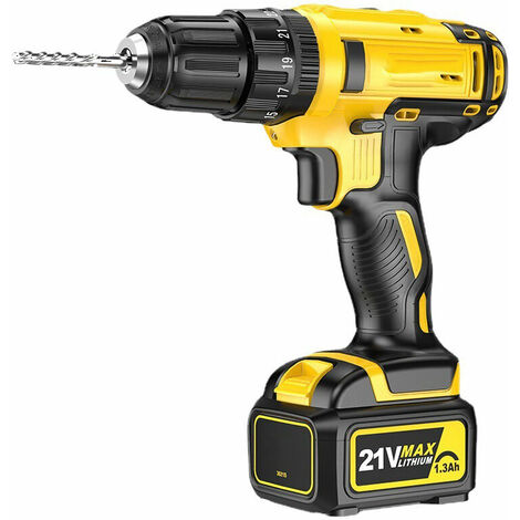 Perceuse visseuse sans fil, perceuse à percussion 21V MAX - mandrin 3/8, couple 29N.M, embrayage 23+1, 2 vitesses, 2 piles, LED intégrée - pour percer le mur, le bois, le métal