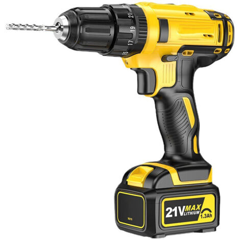 Perceuse visseuse sans fil, perceuse à percussion 21V MAX - mandrin 3/8", couple 29N.M, embrayage 23+1, 2 vitesses, 2 piles, LED intégrée - pour percer le mur, le bois, le métal