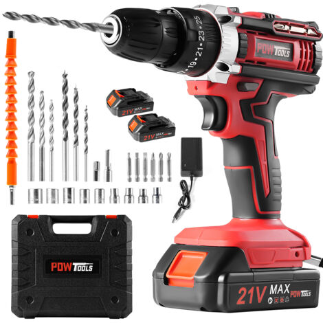 Perceuse visseuse sans fil POWTOOLS - 21V - 2 batteries Lithium + 24 accessoires + Chargeur