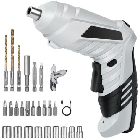 Perceuse Visseuse Sans Fil , Visseuse Devisseuse Excentrique , Visseuse Devisseuse 1300mAh 3.6V + 26 Accessoires , 2 Sens Rotation + Lampe LED , Câble Charge USB , Idéal pour Artisans