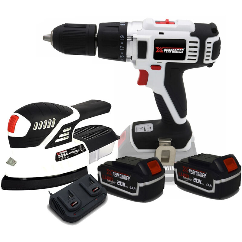 X PERFORMER Perceuse visseuse - XP2CID20LI - Mandrin Auto - Ponceuse triangulaire - 2 Batteries 4 Ah et double chargeur