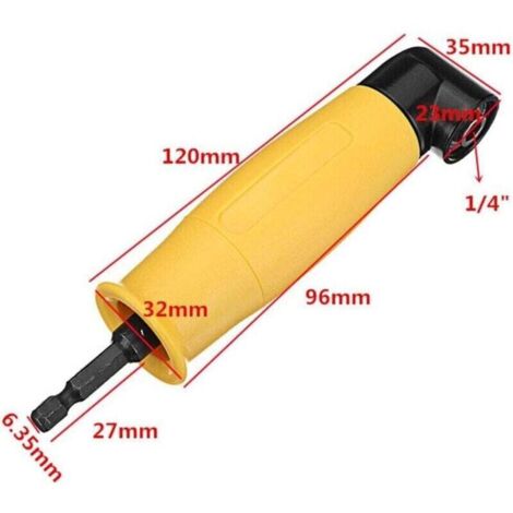 Perceuses à angle droit adaptateur coudé pour visseuse électrique avec porte-embout magnétique à changement rapide 1/4 6.35mm Inoxydable Hex, Jaune