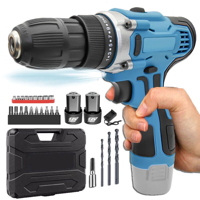 Perceuses et perceuses combinées, perceuse-visseuse sans fil 12 v, couple 25 + 1,35 N.m, pour percer les murs, les briques, le bois, le métal + 2