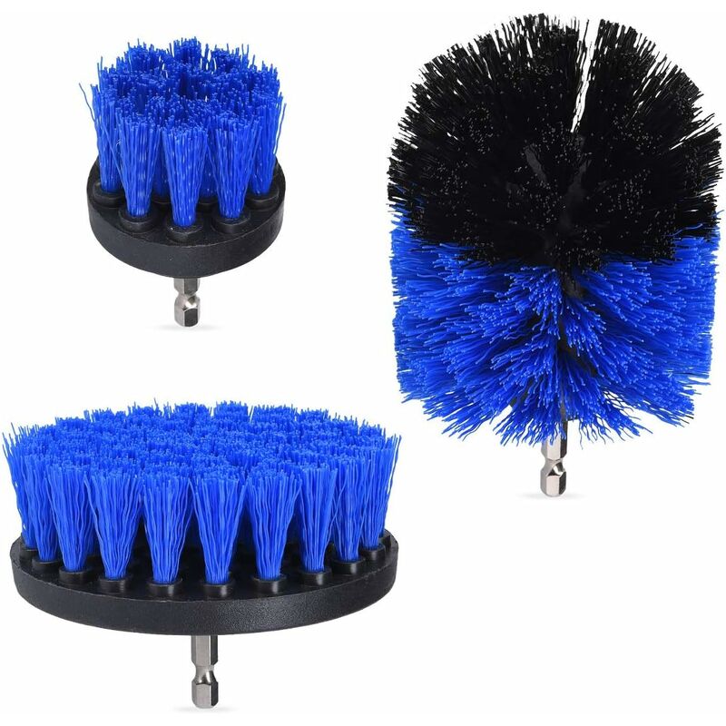 Perceuses pour nettoyage - Ensemble de 3 Fonds de pinceaux à la salle de bain propre, cuisine, carrelage, coulis - Chronique bleue Pack tout usage