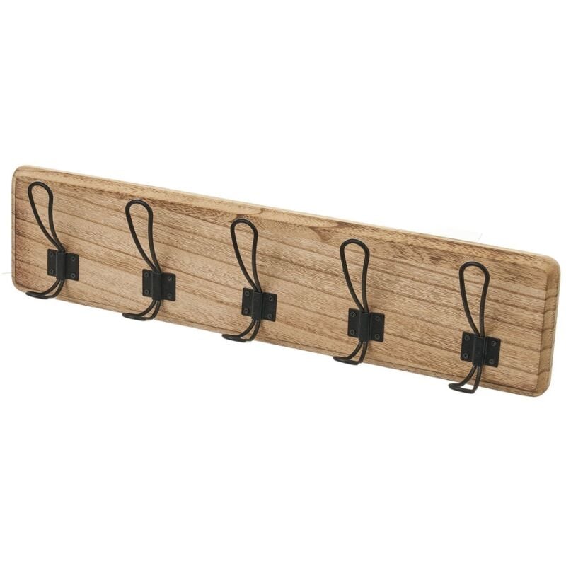 

Percha 5 colgadores natural de paulonia y metal de 61x15 cm