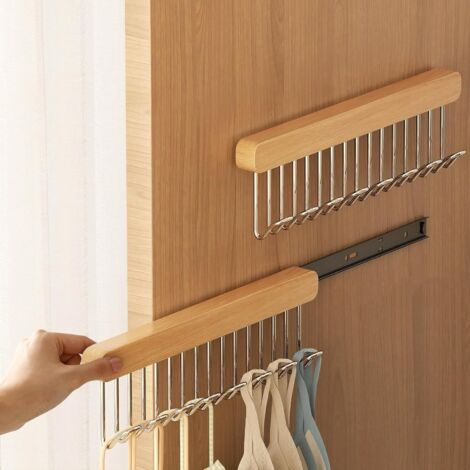 Percha ahorradora de espacio - Percha deslizante en forma de U para guardar ropa interior y corbatas en el armario - Organizador de madera para armario. (Lado izquierdo del armario, 8 ganchos)