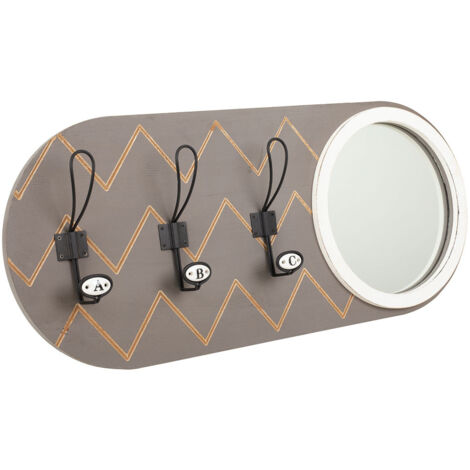 Percha con Espejo de madera y metal gris 60x5x30