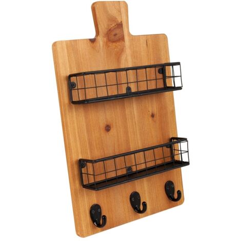 Percha con estantes de madera y metal marrón 23x6.5x38.5