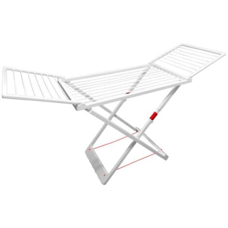 Percha de acero y aluminio antirayaduras, con patas cruzadas, estable y antivuelco, color blanco