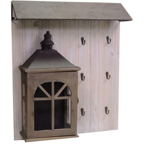 Percha de madera con farol marrón cm 65 x 55,5 xh 15,5