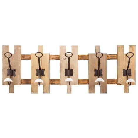 Percha de madera de 5 ganchos 70x10x25