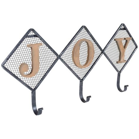 Percha de maderay metal de 3 ganchos negra 60x5x28