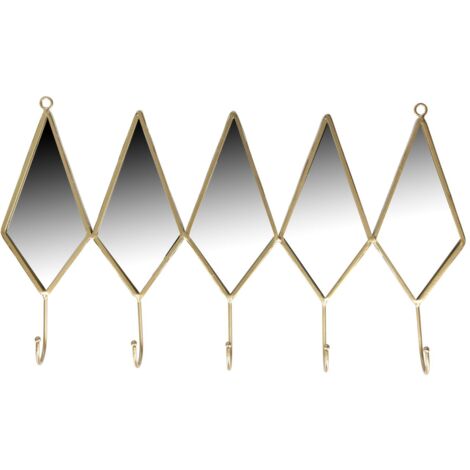 Percha de metal 5 plazas con espejo dorado cm45,5x26,5x5