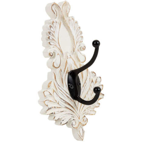 Percha de pared de madera tallada blanca 11.5x8.5x20.5