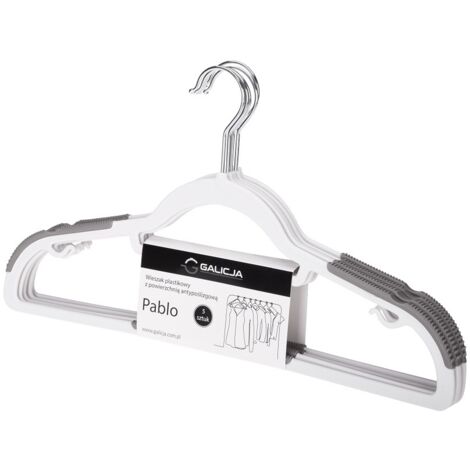 Percha de plástico PABLO con superficie antideslizante 5 piezas blanco y gris para ropa blusas camisetas pantalones faldas vestidos