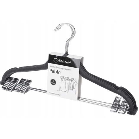 Percha flocada con pinzas para ropa, 3 piezas, gris oscuro