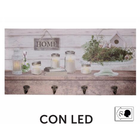 Percha madera 8 plazas con farol led cm60x30x1,8
