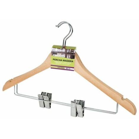 PERCHA MADERA RECTA C/PINZA SET-2