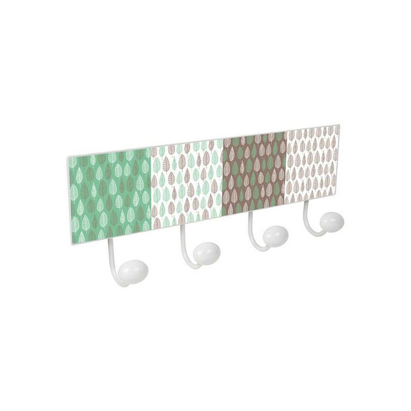 

Percha Pared de 4 Pomos Metal y Porcelana Hojas Verde Marron - Nesu