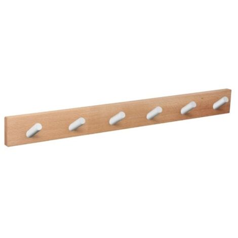 Percha pared madera natural 6 pomos inclinados blancos nesu
