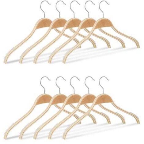 Perchas de madera, juego de 20, listones antideslizantes, gancho giratorio 360°, resistentes, para camisas, 42 cm, color natural.