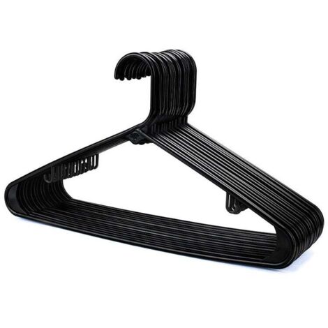 Perchas de plástico negras (paquete de 20), resistentes, para percheros, armarios y vestidores, con barra para pantalones y pinzas, ahorran espacio, 40 cm de ancho.