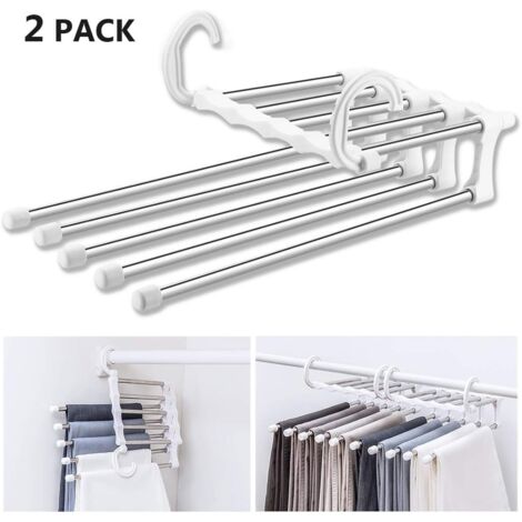 Perchas multipantalones Crediri, paquete de 2, ahorradoras de espacio, perchas de almacenamiento multimágicas, perchas de viaje plegables