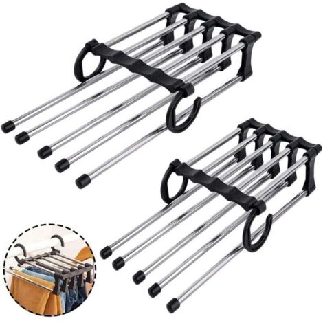 Perchas para pantalones ZVD-2 ahorradoras de espacio, de acero inoxidable, multifunción, antideslizantes