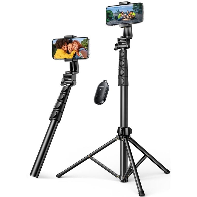 Perche à selfie avec support et télécommande Bluetooth, perche à selfie longue 1,8 m, noire