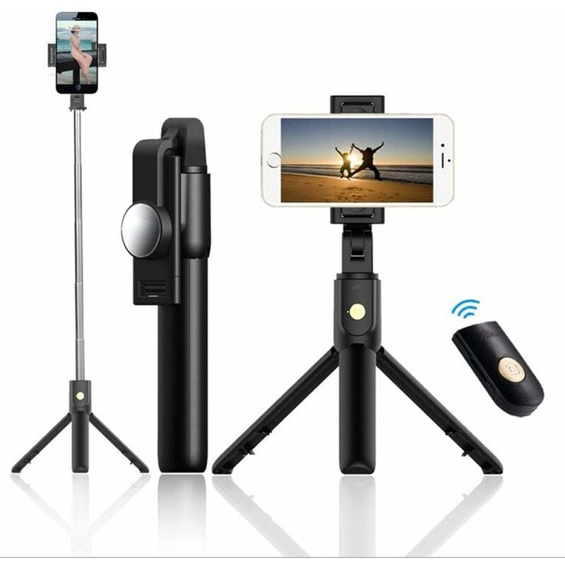 Beijiyi - Perche Selfie Bluetooth à Rotation 360°, Bâton Réglable Télescopique avec Support Téléphone, 3 en 1 Selfie Stick Trépied Monopode avec
