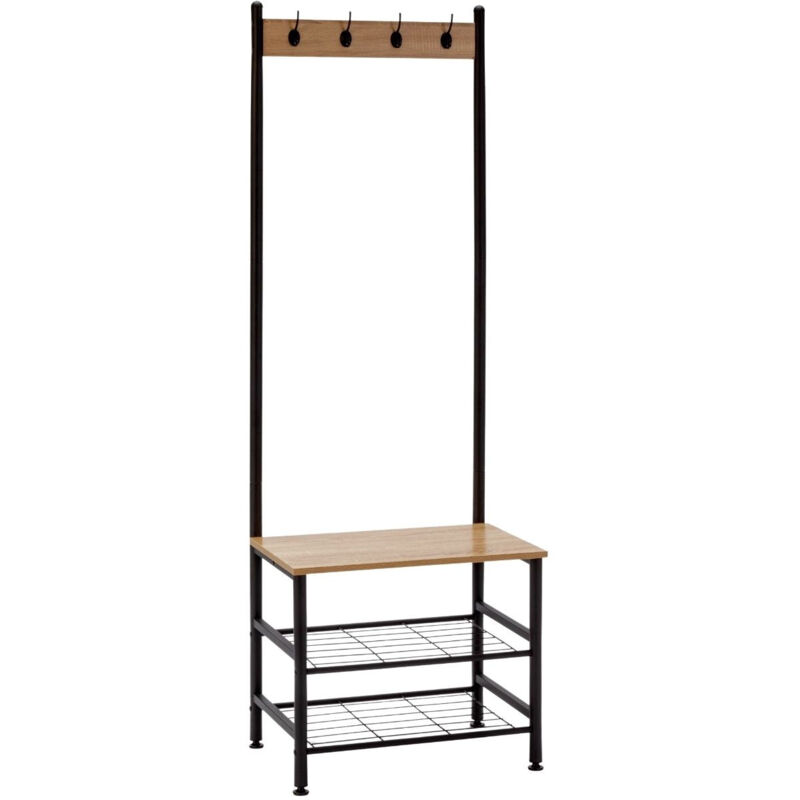 Porte-manteau en métal avec 4 cintres et 3 étagères en bois Viem 175x60x40cm 7house