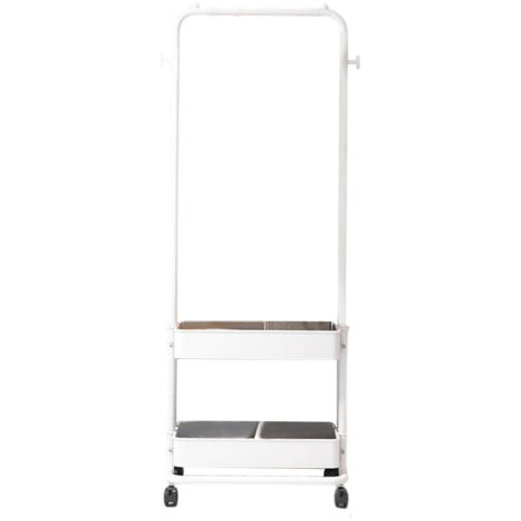 Perchero 3 en 1 para ropa, zapatos y accesorios, con 2 cestas de dos niveles y 2 ganchos laterales. Carrito de almacenamiento móvil para sala de estar, dormitorio, vestidor o recibidor (blanco).
