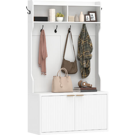 Perchero 4 en 1 con almacenamiento para zapatos, perchero moderno con estante abierto para recibidor o dormitorio, 100 x 38 x 172 cm, blanco.