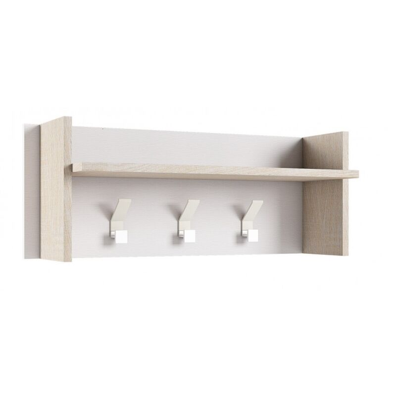 

Caesaroo - Perchero 90x29 cm Blanco Ceniza y roble con un estante y tres ganchos | roble y blanco