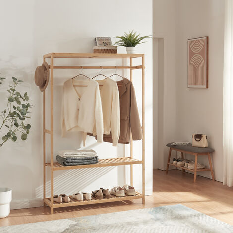 Perchero burro Herøy con 3 estantes perchas bambú 165x100x35cm - Natural [en.casa]