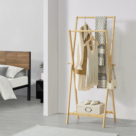 Perchero burro Keitele con 2 barras 150 x 60 x 42 cm bambú natural [en.casa]