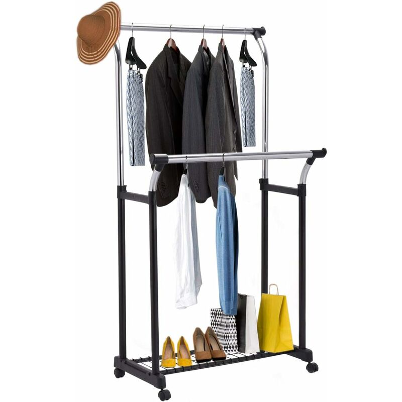 Perchero Colgador 4 Ruedas Estante Armario Móvil Altura Ajustable para