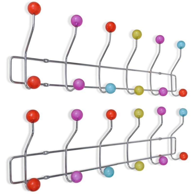 

vidaXL Percheros de pared con 12 ganchos de colores 2 unidades - Multicolor