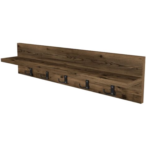 Perchero con 10 ganchos 80 x 13 x 18 cm efecto roble desgastado 030008169
