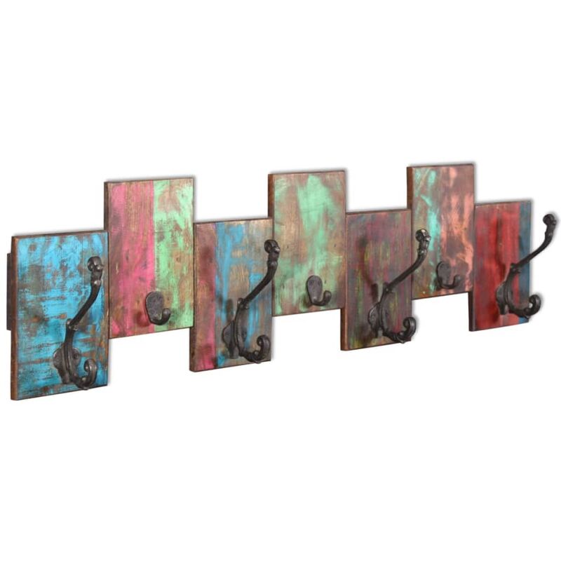

Perchero con 7 ganchos de madera maciza reciclada - Multicolor