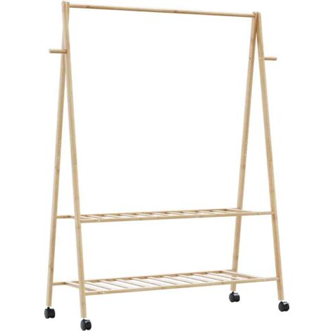 Perchero con estantes y ruedas 132x45,5x155,5 cm bambú