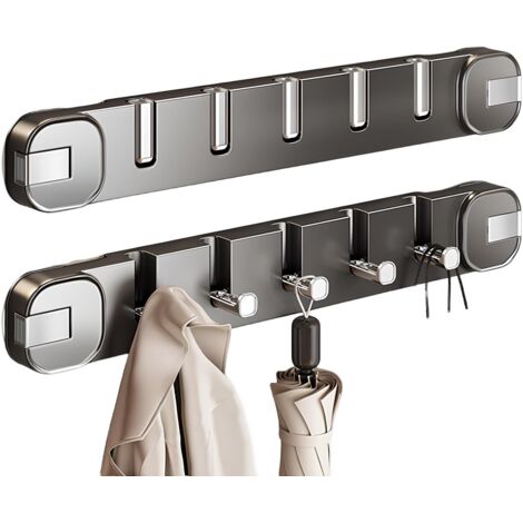 Perchero cuadrado con ventosas, ganchos de pared sin taladrar, flexible y plegable, con 5 ganchos, apto para entradas, baños y detrás de puertas (negro, 40 cm/15,7 pulgadas de ancho).